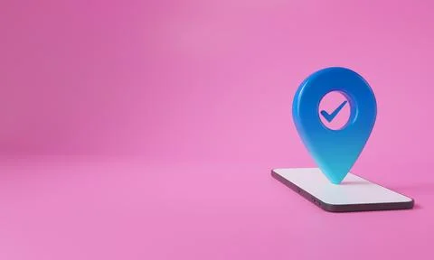 Checkmark icon. Approvement concept. Geolocation map mark, point location. 3d Stock Illustration