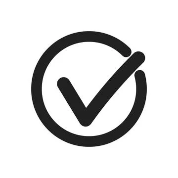 Checkmark icon . Black check mark on whote background . Chekmark in circle .  Stock Illustration