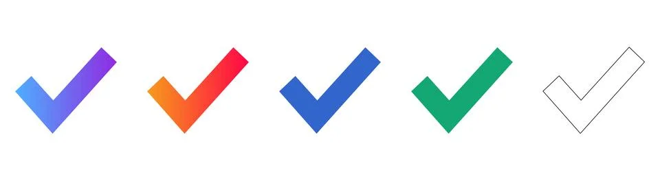 Checkmark Icon Collection in Various Gradient and Outline Styles Stock Illustration