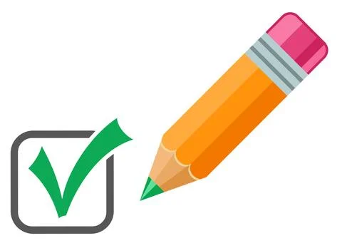 Checkmark icon with pencil Ilustração Stock