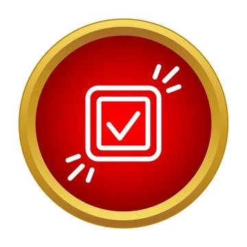 Checkmark icon on red button with golden border Stock Illustration