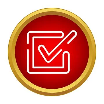 Checkmark icon on red button signifying approval Stock Illustration