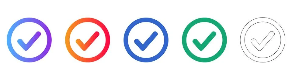 Checkmark Icon Set in Colorful Gradient and Outline Styles Illustrazione stock