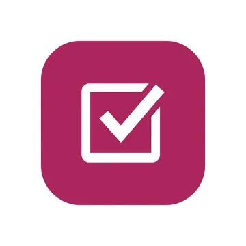 Checkmark inside square box icon in pink square for approval or task comple.. Stock Illustration