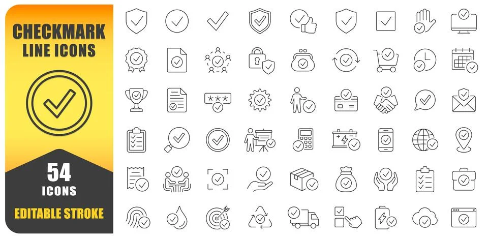 Checkmark Line Icon Vector Set. A Collection Of 54 Editable Icon Stock Illustration