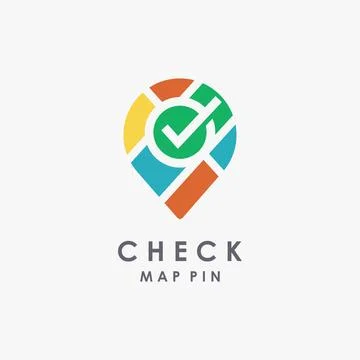 Checkmark map pin logo icon vector template on white background Stock Illustration