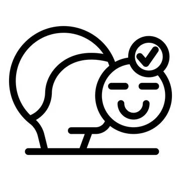 Checkmark over smiling face symbolizing positive mindset and self acceptance Stock Illustration