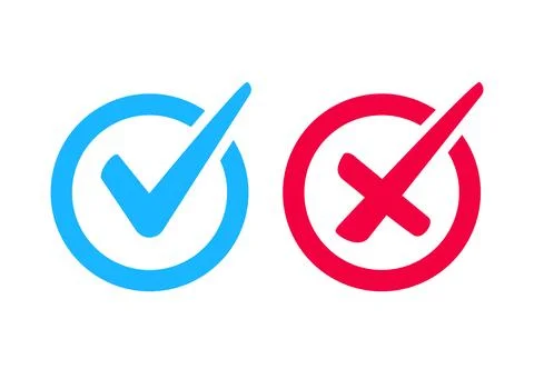 Checkmark quality confirmation rejection simple icon. Approval disapproval cross Stock Illustration