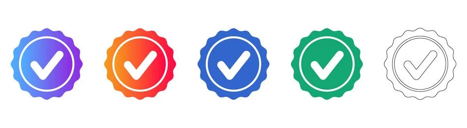 Checkmark Seal Approval Icon Set in Gradient and Line Art Illustrazione stock