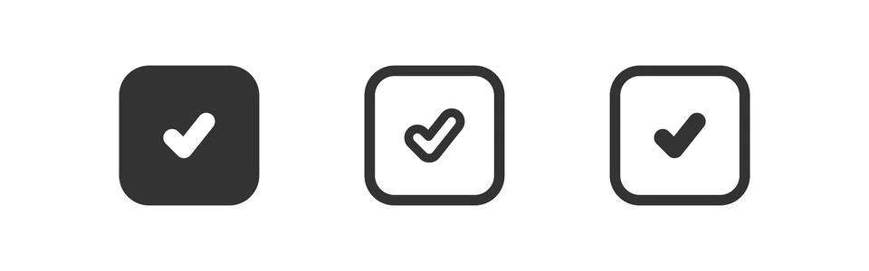 Checkmark square icon. Check mark button. Ok and yes line sign. Tick, check.. Stock-Illustration