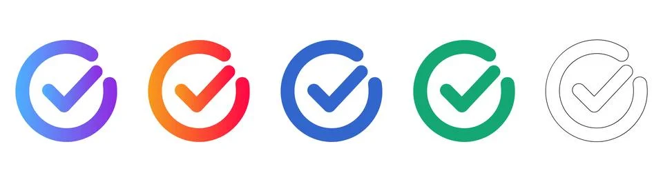 Checkmark Success Icon Set in Circular Minimalist Design Illustrazione stock