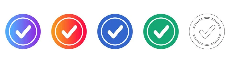 Checkmark Validation Icon Set in Multiple Colors Stock Illustration