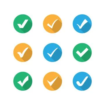 Checkmark various buttons icon set in three colors. Vector EPS 10 Stock Illustration