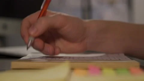 Checkmarking The Activities Completed On The Checklist - closeup shot Stockbeeldmateriaal 131042954