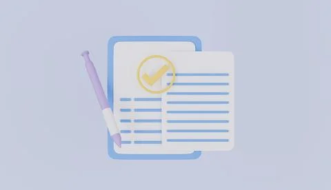 Checkmarks and papers, successfully complete business assignments, document Stock Illustration