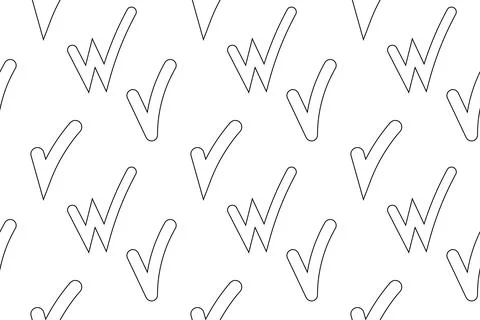 Checkmarks and W-Letters Seamless Pattern Outline Stock Illustration
