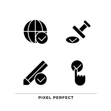 Checkmarks for data approvement black glyph icons set on white space 스톡 일러스트
