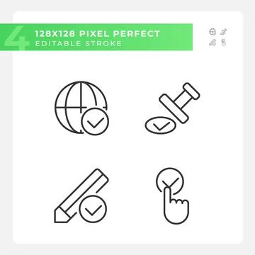 Checkmarks for data approvement pixel perfect linear icons set 스톡 일러스트