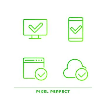 Checkmarks in digital tech pixel perfect gradient linear vector icons set Illustrazione stock