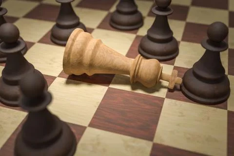 Checkmate in chess. White king is surrounded by black pawns. 3D rendered illu Stock Photos