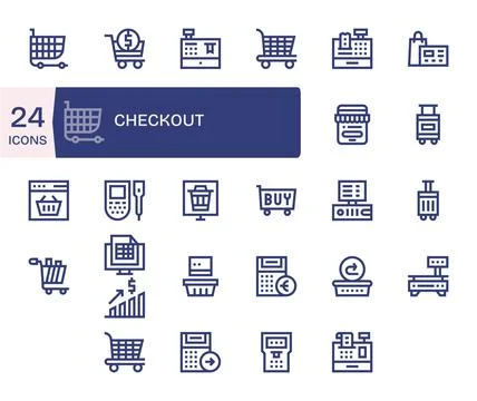 Checkout Complete Vector Package with 24 64x64 Bold Line Editable Icons Stock Illustration