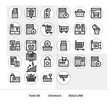 Checkout Complete Vector Package with 28 128x128 Bold Line Editable Icons Stock Illustration