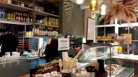 Checkout counter in a small cafeteria Stock Footage 167348466