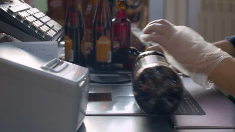 Checkout counter in the supermarket Stock Footage 126982736