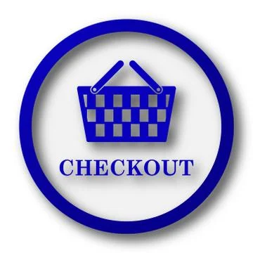 Checkout icon. Blue internet button on white background.. Stock Illustration