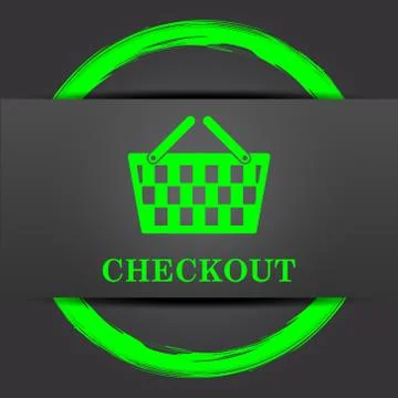 Checkout icon. Internet button with green on grey background.. Stock Illustration