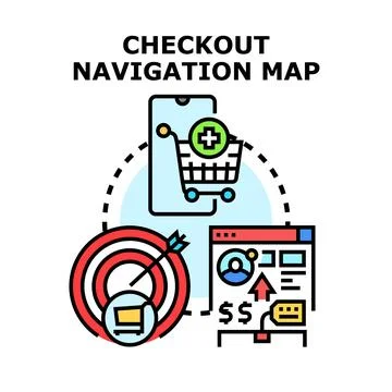 Checkout navigation map guiding online user experience Stock Illustration