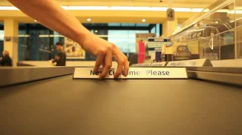 Checkout Next Customer Please Item Belt HD File Self Service Stock Footage 10684447