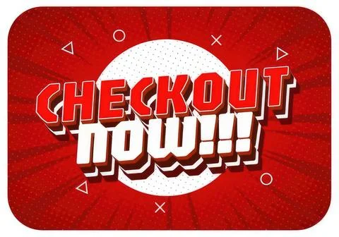 Checkout now! bold red and white graphic with text Stock Illustration