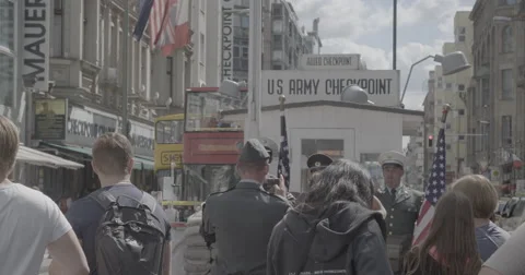 Checkpoint Charlie Close Up - Berlin, Germany - 4K Stock Footage 68497136
