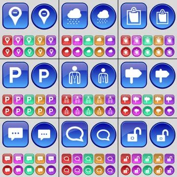 Checkpoint, Cloud, Survey, Parking, Avatar, Sing, Chat bubble, Lock. A large set Stock Illustration