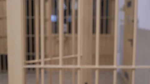 Checkpoint at the entrance to the prison corridor. Stock Footage 128264141