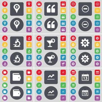 Checkpoint, Quotation mark, Minus, Microscope, Cocktail, Gear, Wallet, Graph, Ca 스톡 일러스트