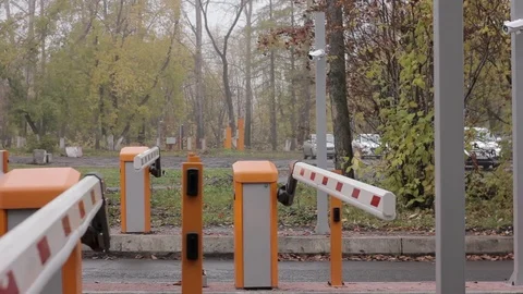 Checkpoint three posts. Automatic road barrier gate lifting gate opens and Video stock 80764552
