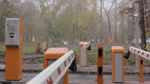 Checkpoint three posts. Automatic road barrier gate lifting gate opens and Video stock 80764605