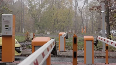 Checkpoint three posts. Automatic road barrier gate lifting gate opens and Video stock 80764674