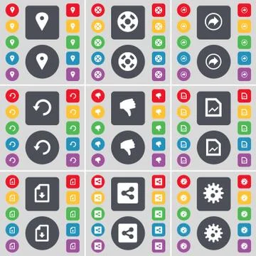 Checkpoint, Videotape, Back, Reload, Dislike, Graph file, Download file, Share, 스톡 일러스트
