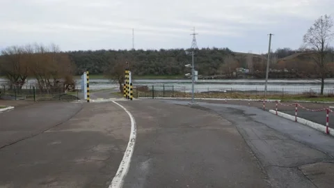 Checkpoint Yampil - Koseuts. Ferry crossing on the Dniester river. Stock Footage 147343610