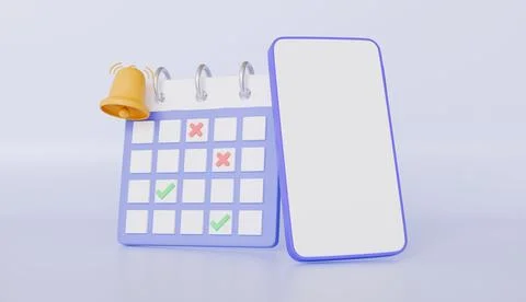 Checks calendar on via mobile application, online reminder notification Stock Illustration