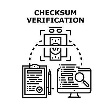 Checksum verification process calculating data integrity Stock Illustration
