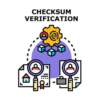 Checksum verification process validating data integrity and security Stock Illustration