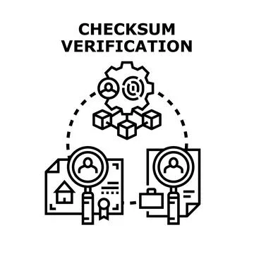 Checksum verification process validating data integrity and security Stock Illustration