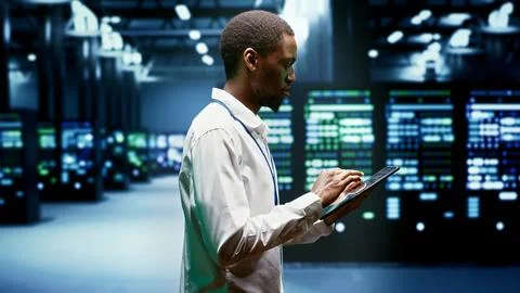 Checkup in blockchain supercomputer farm Stock Photos