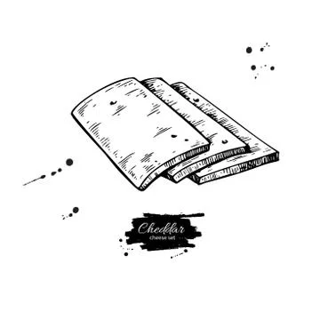 Cheddar cheese drawing. Vector hand drawn food sketch. Engraved Slice Stock Illustration