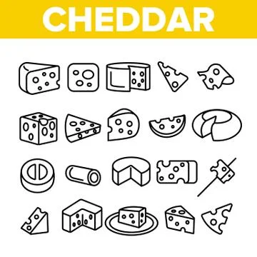 Cheddar Cheese Linear Icons Set Stock Illustration