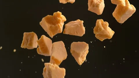 Cheddar cheese in super slow motion.  Shot on Phantom Flex 4K high speed camera. Stock Footage 117524864